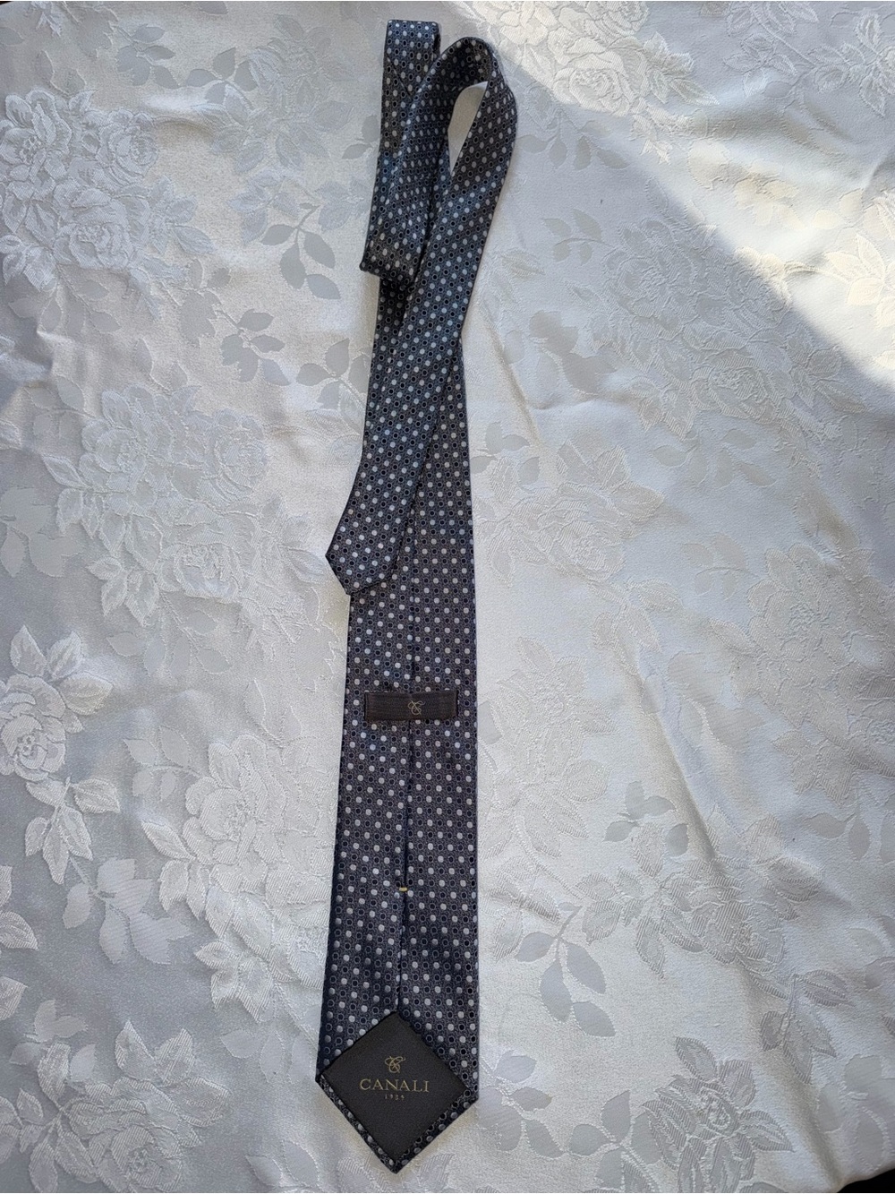 Canali Gray Navy Micro Dot Silk Tie